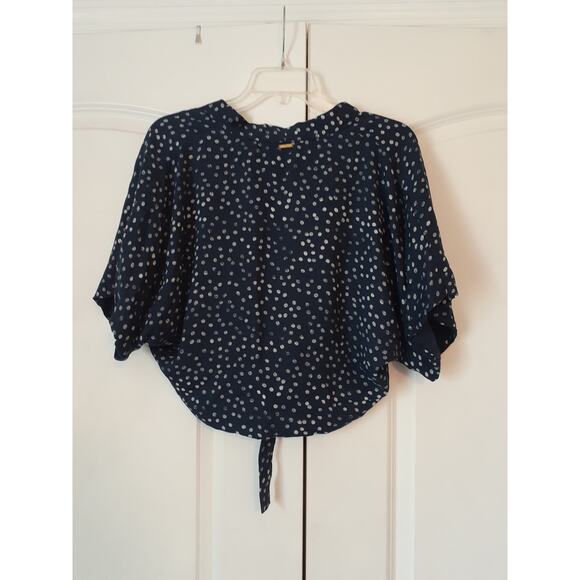 Roxy Blue Polka Dot Tie Front Cover Up Shrug Cardigan M Super Cute! - Picture 7 of 7